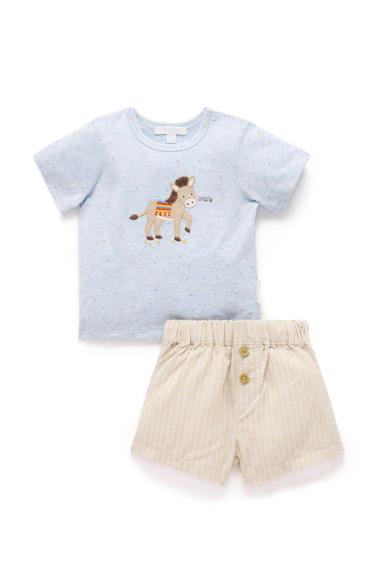 Purebaby Linen Blend Short and Tee Set, Main, color, Taco Stripe