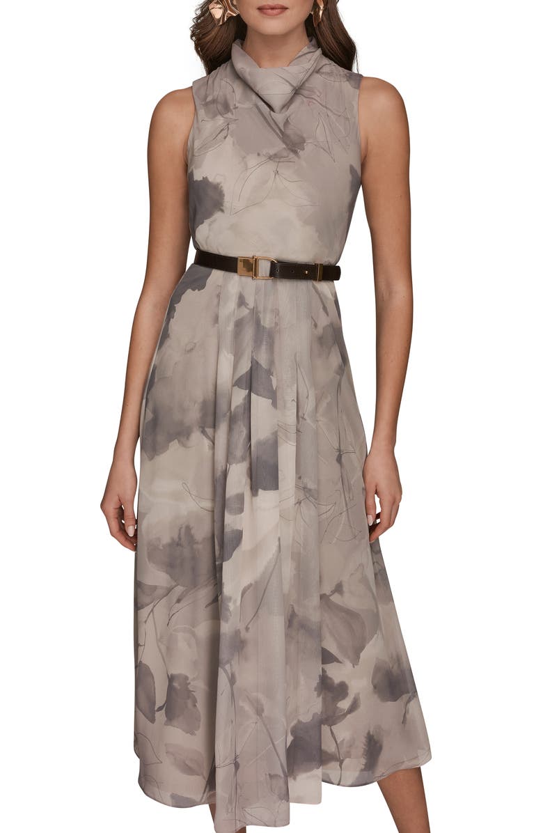 Donna Karan New York Cowl Neck Belted Fit & Flare Dress, Alternate, color,