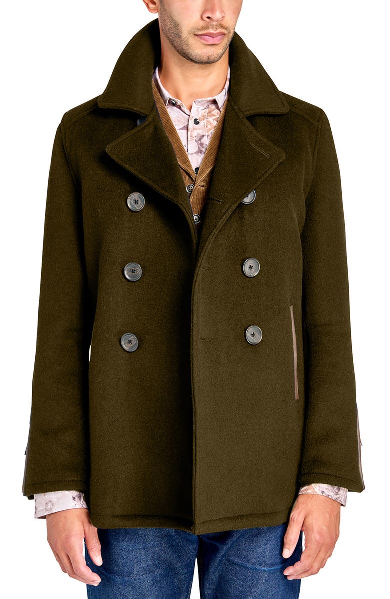 Brooklyn Brigade Green Wool Double Breasted Peacoat, Main, color, 