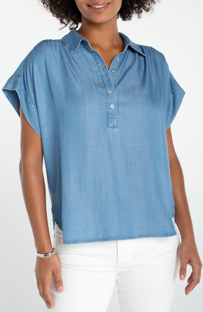 Liverpool Los Angeles Popover Chambray Top, Main, color, Sunlit Blue