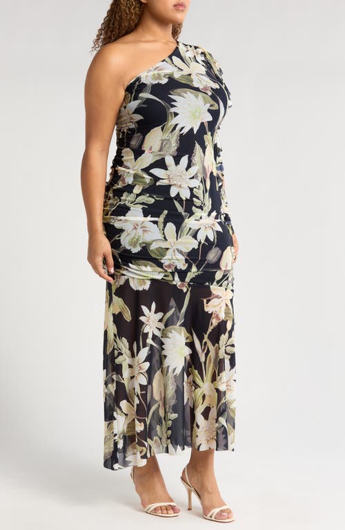 Chelsea28 Rosette Ruffle One-shoulder Maxi Dress In Navy- Green Island Floral