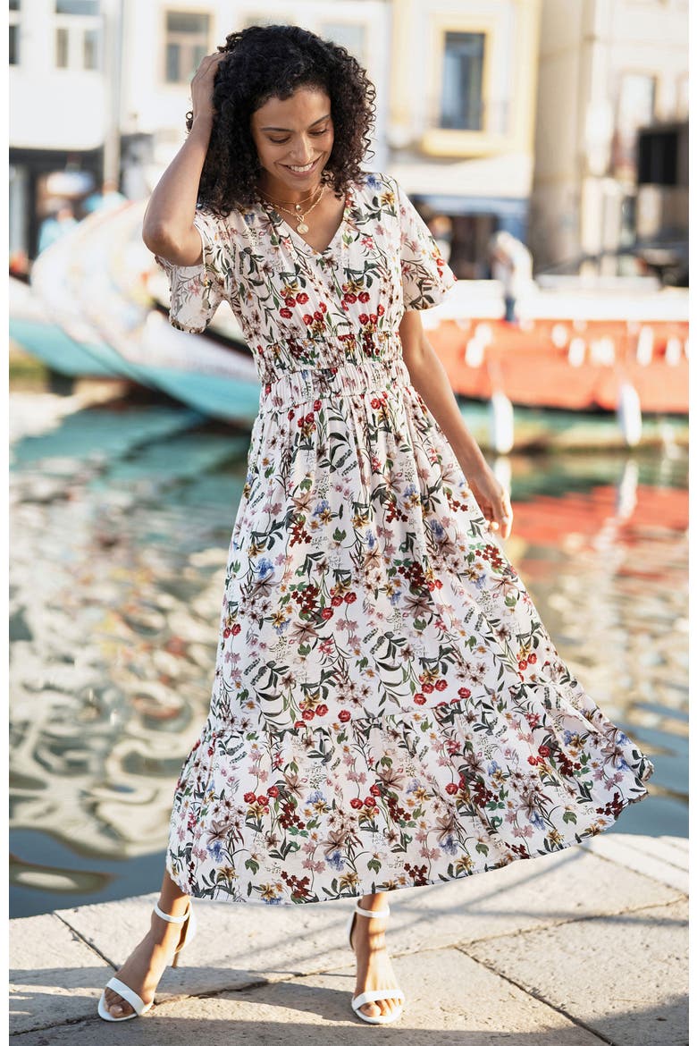 Botanical Print Midi Dress, Alternate, color, Ivory