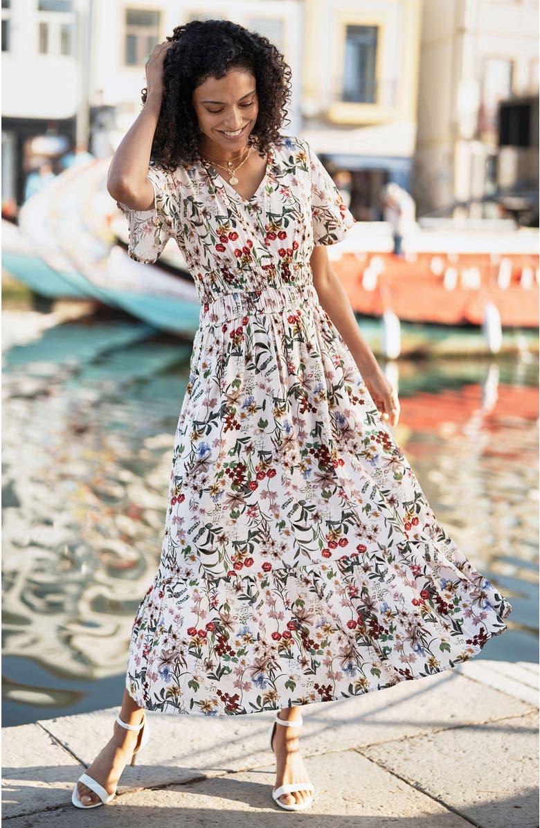 Yumi Botanical Print Midi Dress, Alternate, color, Ivory