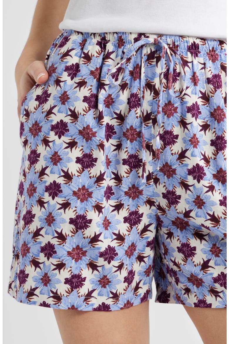 Linen Blend Shorts, Alternate, color, IVORY- PURPLE MILLIE TILE