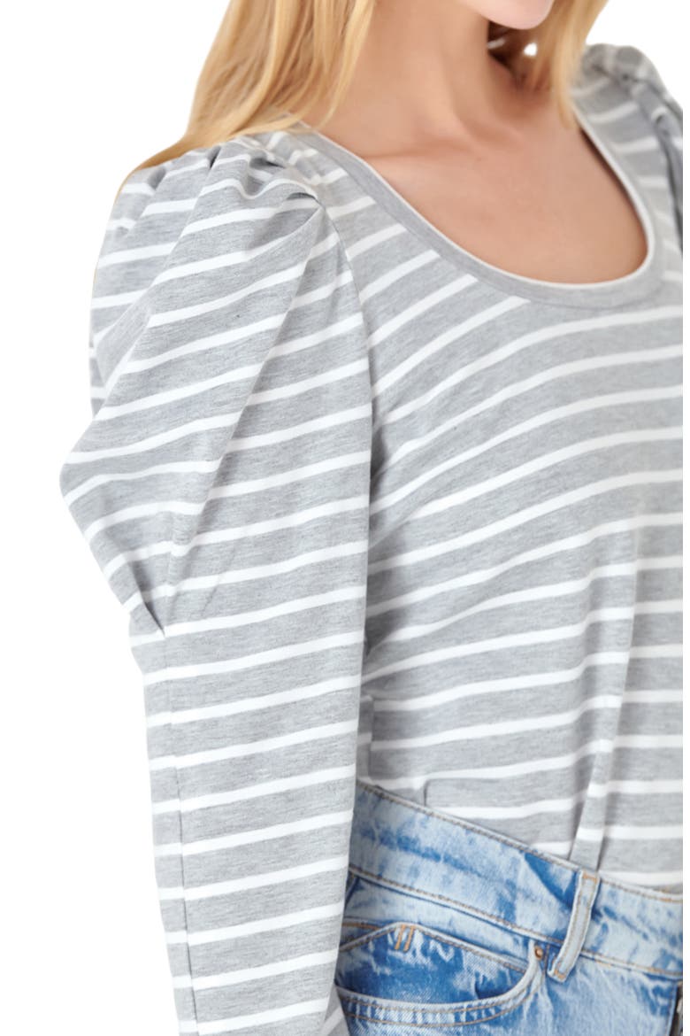 Stripe Puff Sleeve Knit Top, Alternate, color, HEATHER GREY/ WHITE
