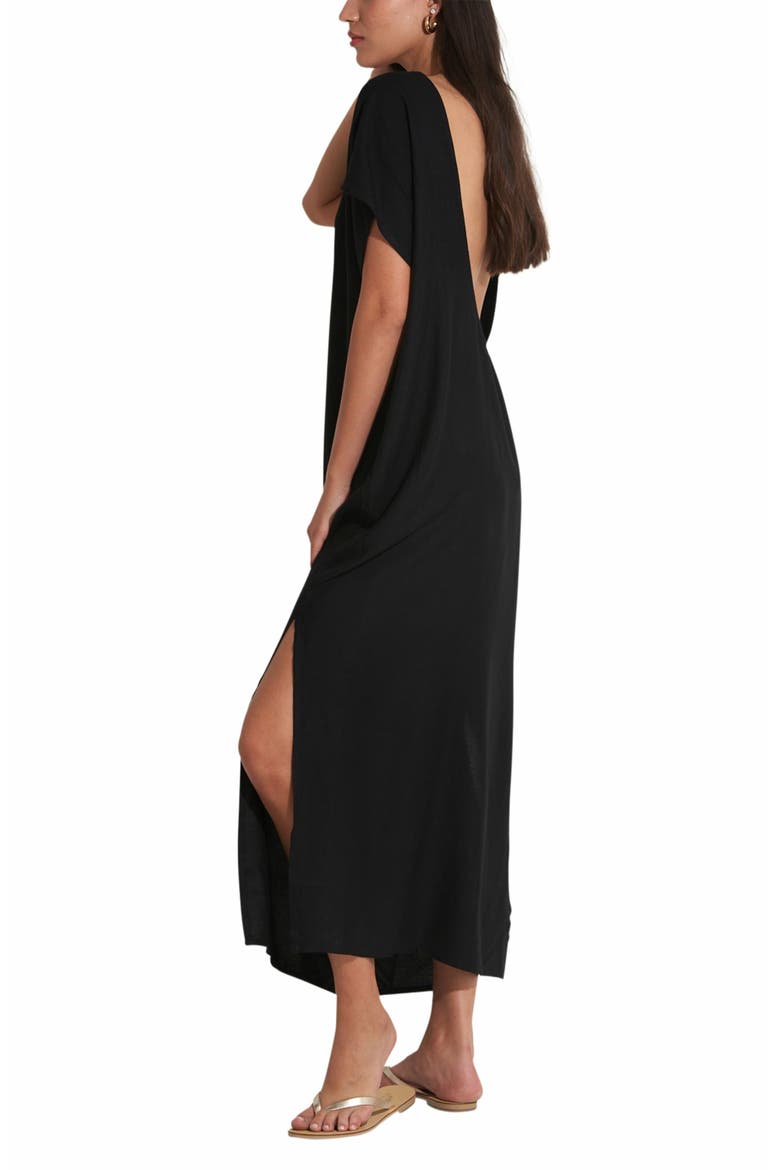 TALYA OPEN BACK SWIM COVER UP KAFTAN, Alternate, color, Black