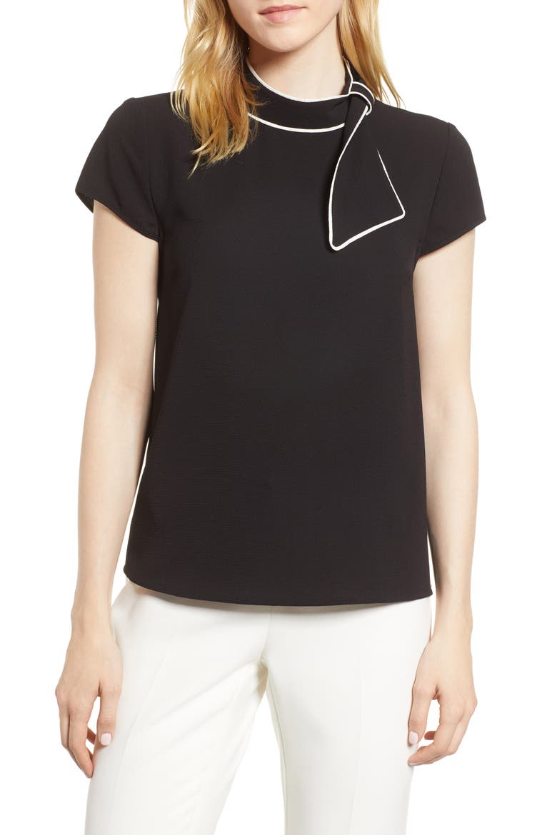 Tie Neck Blouse, Main, color, RICH BLACK