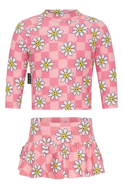 Flower Check Two-Piece Rashguard Swimsuit (Baby)