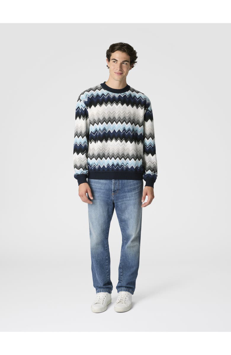 Missoni Crew Neck Sweater With Flame Zigzag Pattern, Alternate, color, Black & Blue