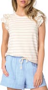 GIBSONLOOK Butterfly Stripe Ruffle Cap Sleeve Top