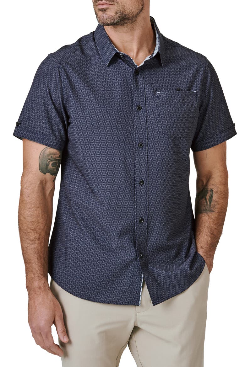 Higher Love Short Sleeve Button-Up Performance Shirt, Main, color, BLACK