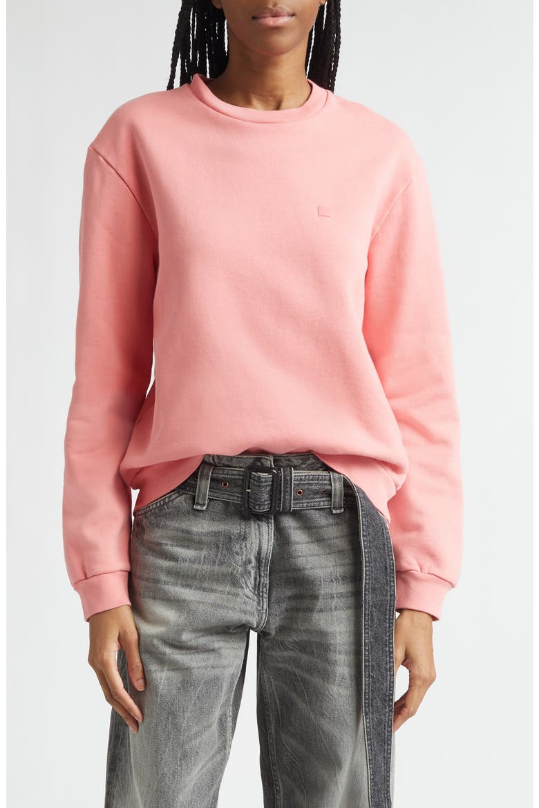 Embroidered Face Patch Fleece Sweatshirt, Main, color, TANGO PINK