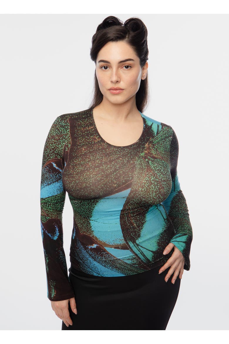 Heidi Butterfly Motif Jersey Long Sleeve Tee, Alternate, color, Blue Swallowtail