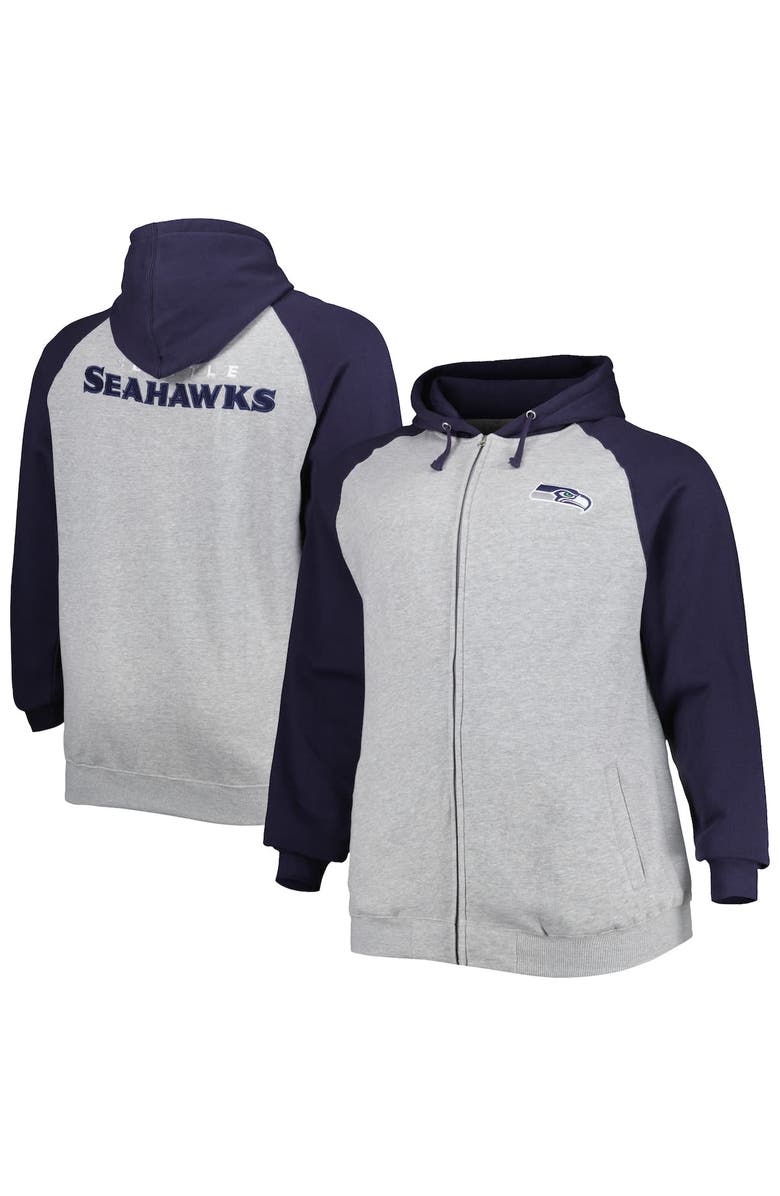 PROFILE Men's Heather Gray Seattle Seahawks Big & Tall Fleece Raglan Full-Zip Hoodie Jacket, Main, color, Heather Gray