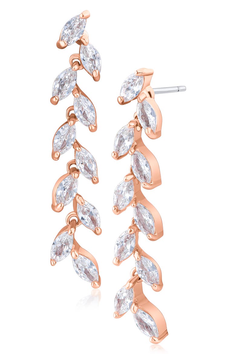 Marquise Cubic Zirconia Linear Drop Earrings, Main, color, CLEAR/ROSE GOLD