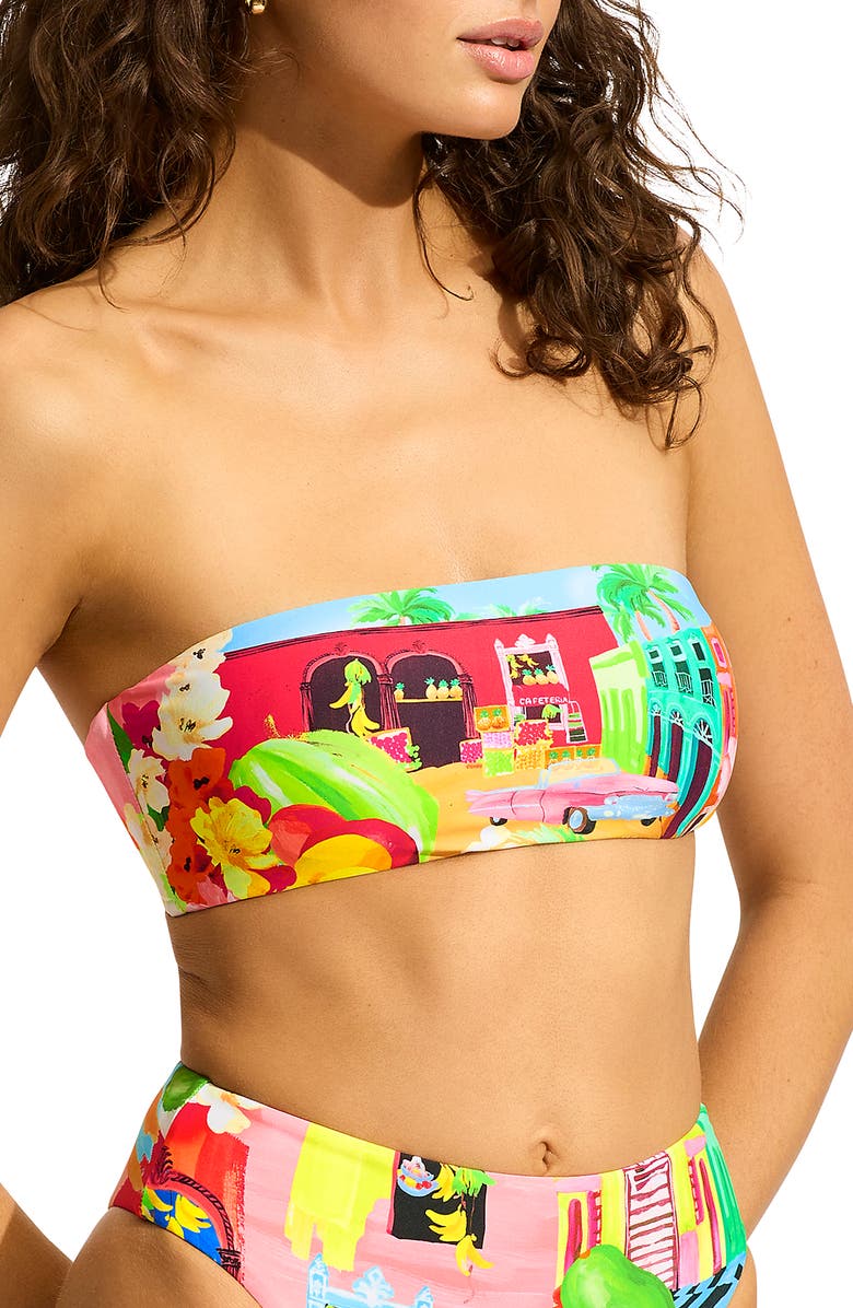 Seafolly Print Bandeau Bikini Top, Alternate, color, Turquoise