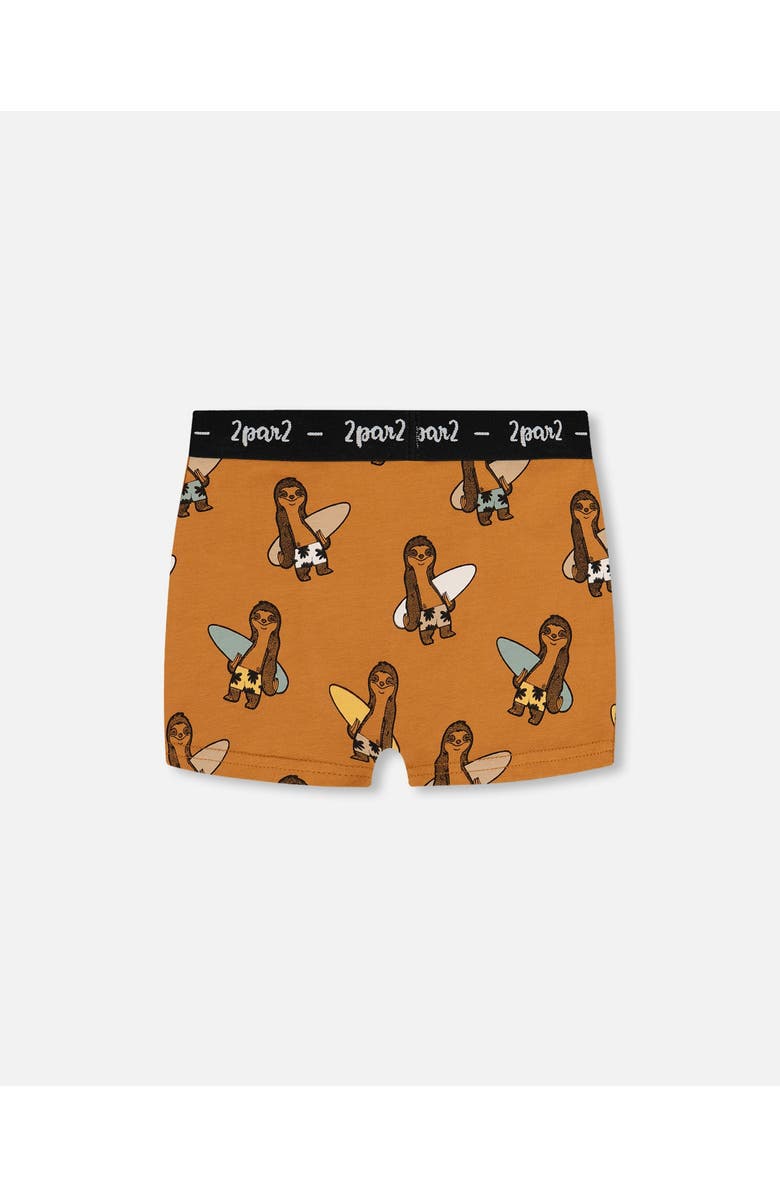 Deux par Deux Boy's Printed Organic Cotton Boxer Shorts Sloths On Tan Background, Alternate, color, Sloths On Tan Background