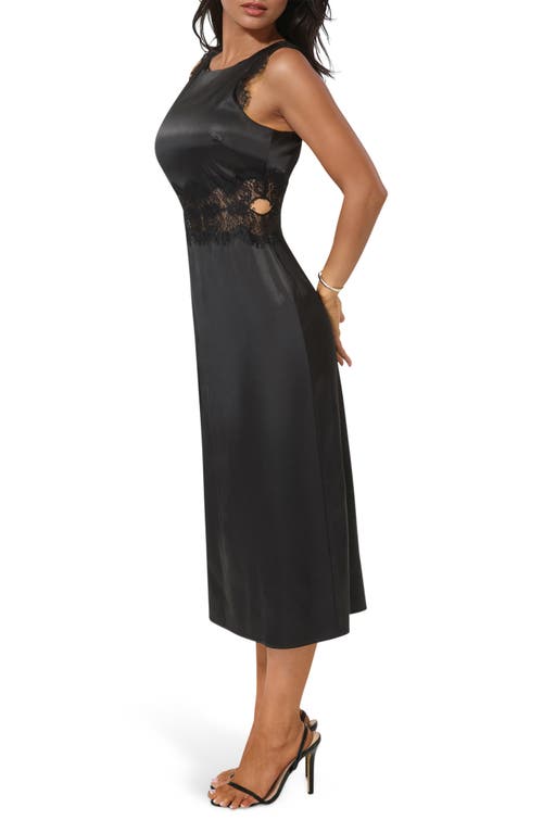 Bebe Lace Trim Satin Cocktail Dress In Black