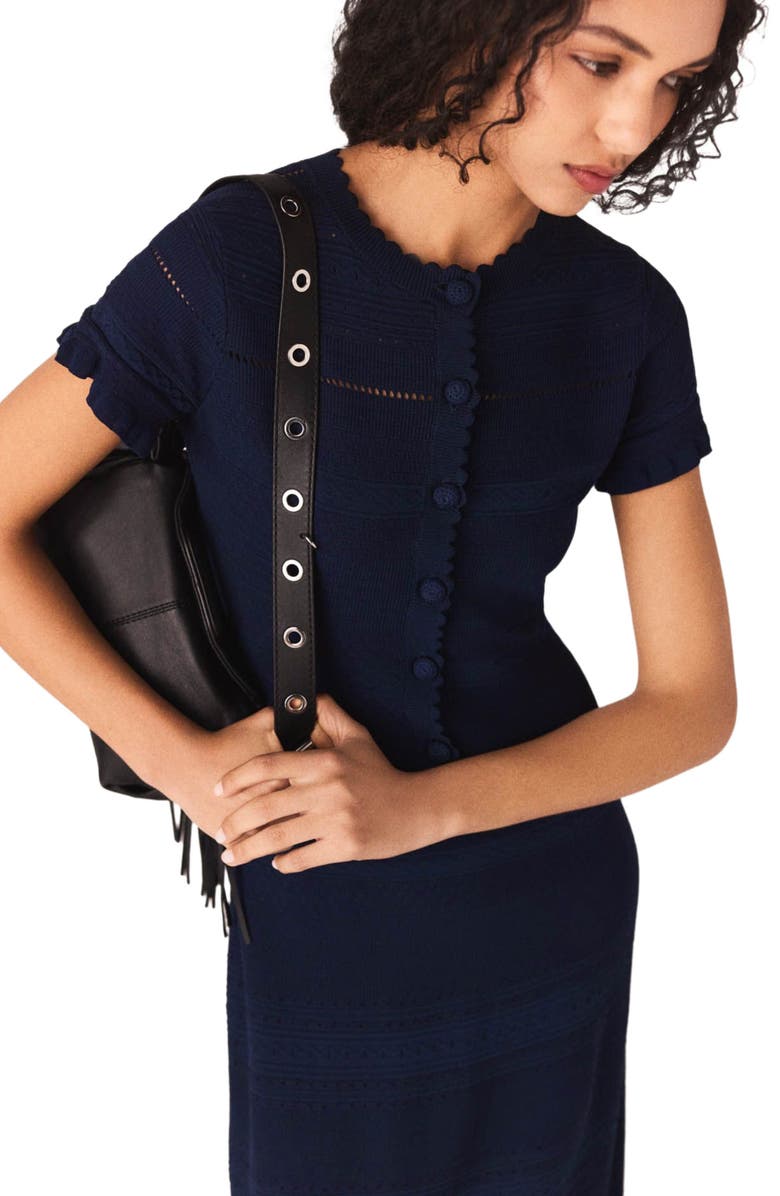 maje Knit maxi dress with ruffles, Alternate, color, Navy