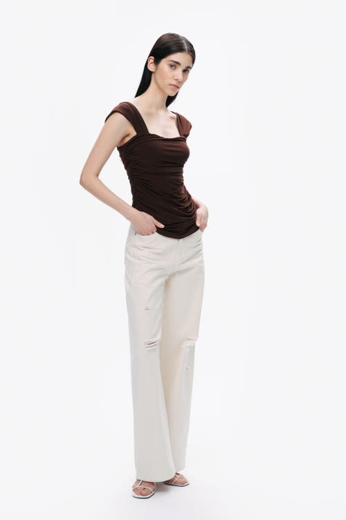 Nocturne Thick Strap Draped Detail Blouse In Dark Brown