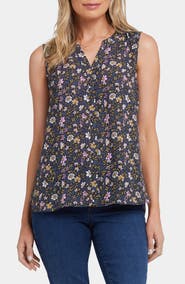 NYDJ Print Pleat Back Sleeveless Split Neck Blouse (Nordstrom Exclusive)