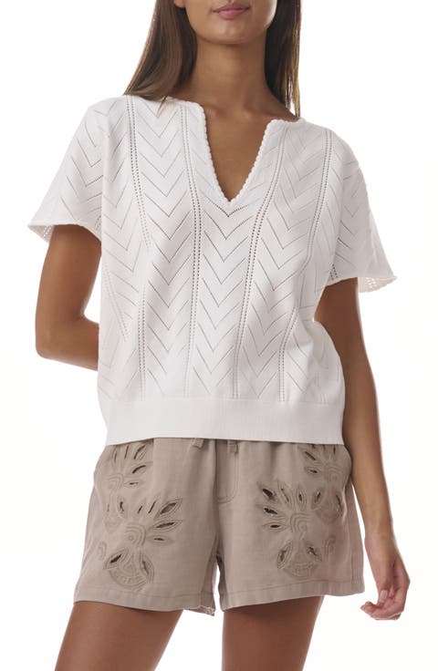 Sabrina Pointelle Short Sleeve Sweater