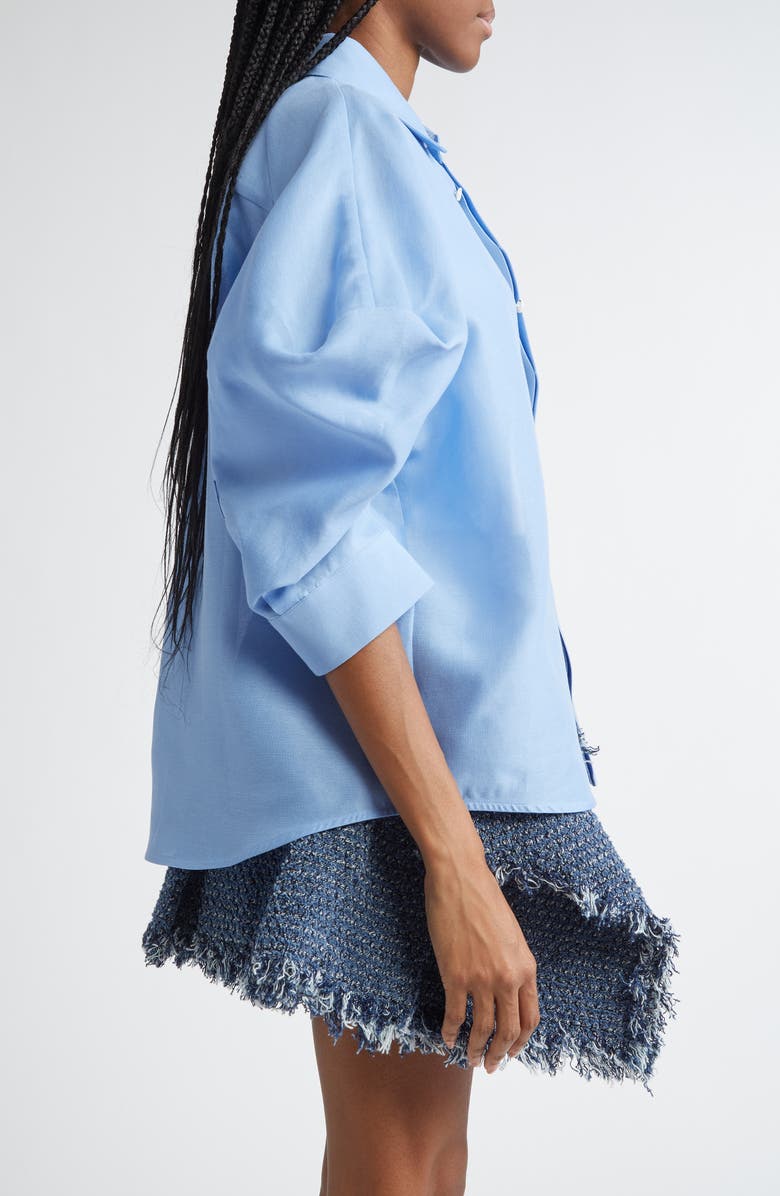 Sacai Silk & Cotton Balloon Raglan Sleeve Button-Up Shirt, Alternate, color,