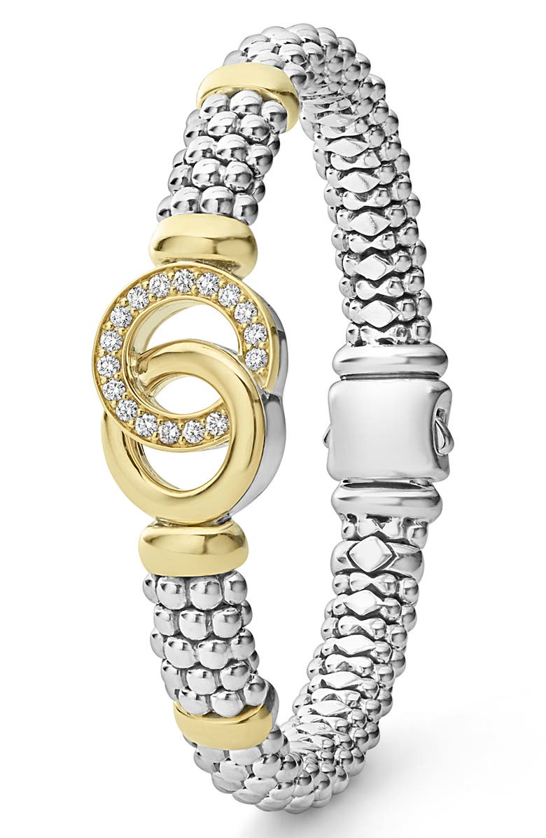 LAGOS Signature Caviar Diamond Interlock Rope Bracelet, 9mm, Alternate, color, Silver/ Gold