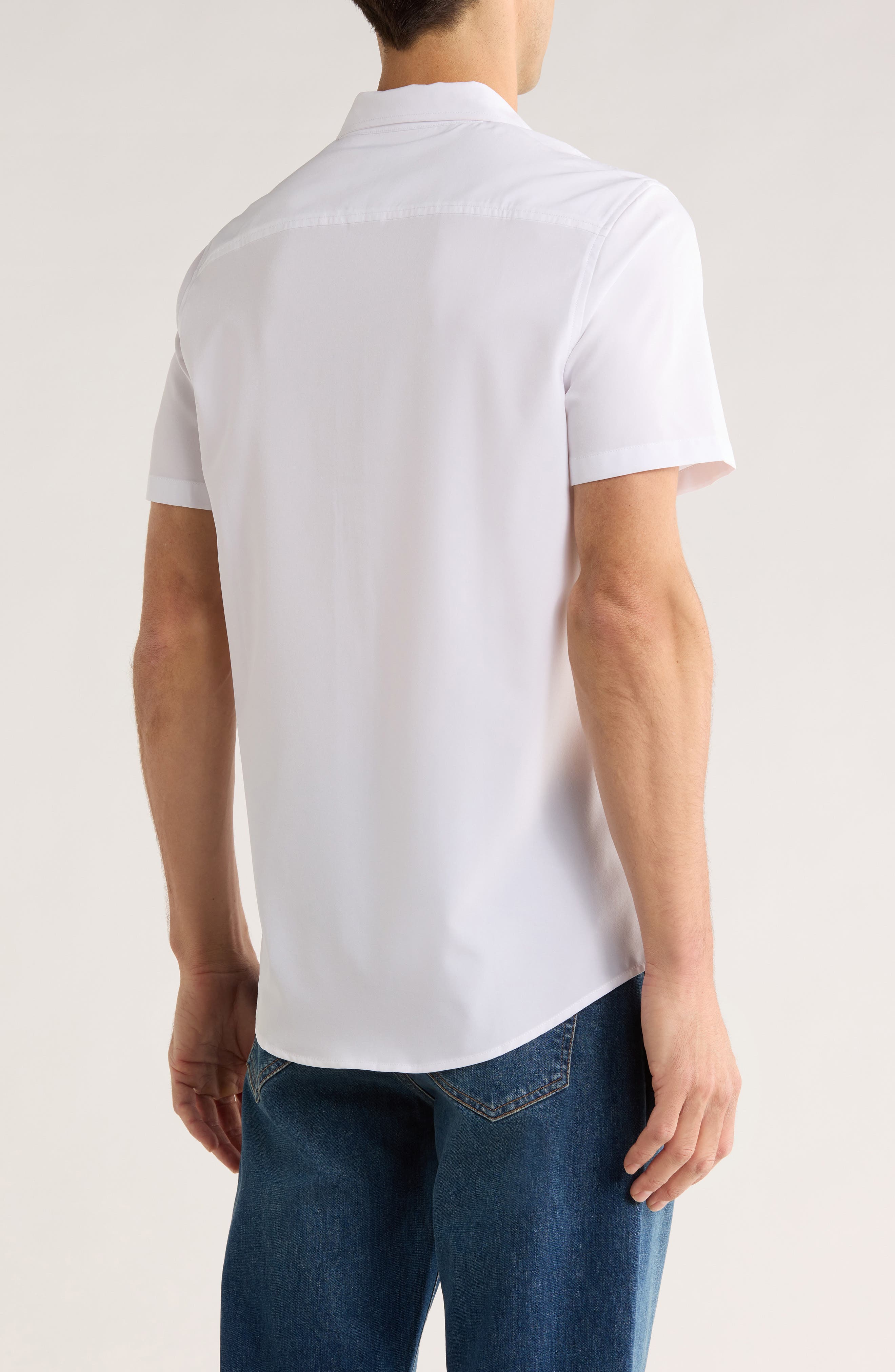 Short Sleeve Performance Woven Button-Up Shirt - image 4