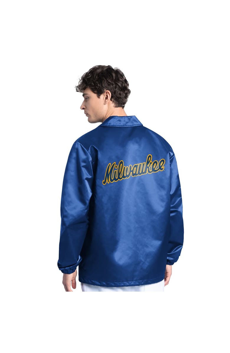 STARTER Men's Starter  Royal Milwaukee Brewers Cooperstown Collection Point Man Full-Snap Coaches Jacket, Alternate, color, Royal