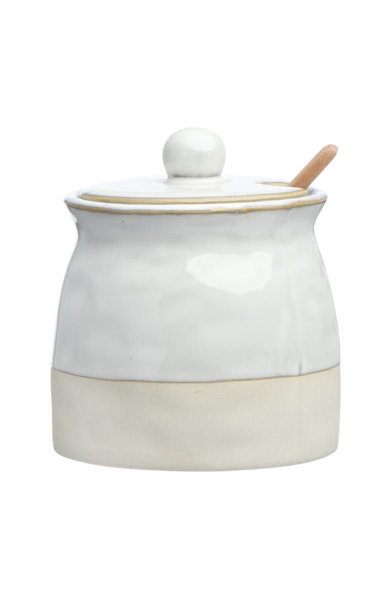 Storied Home White Stoneware Sugar Pot with Lid, Main, color, White