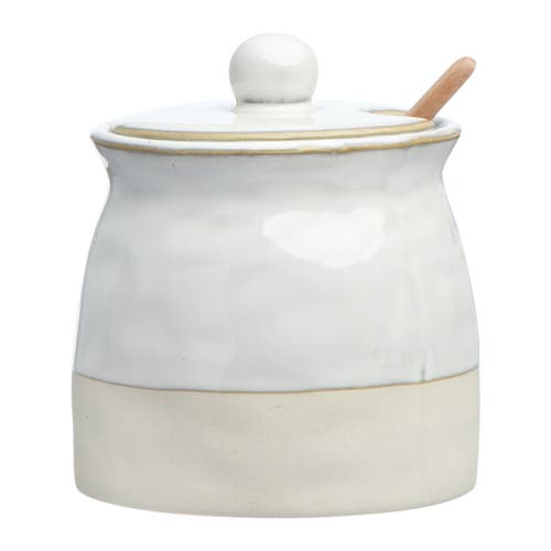 Storied Home White Stoneware Sugar Pot With Lid