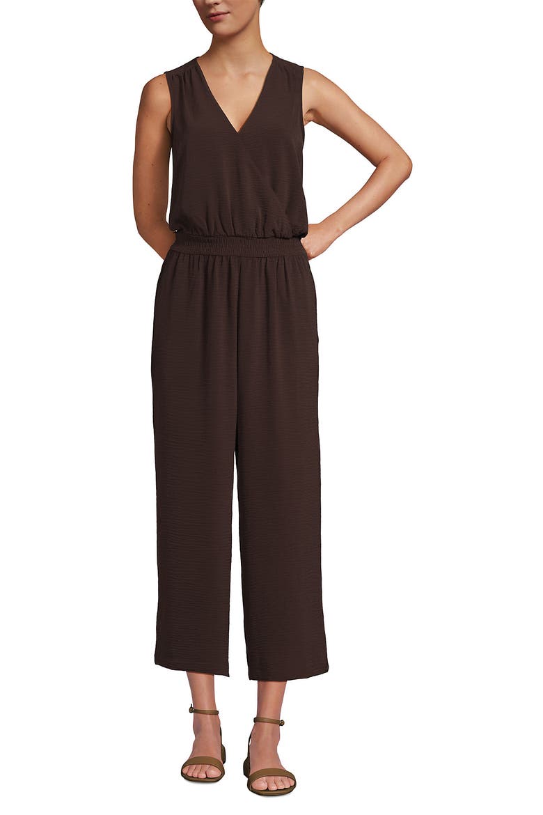 Sleeveless Creaseless Wrap Jumpsuit, Alternate, color, Rich Seal Brown