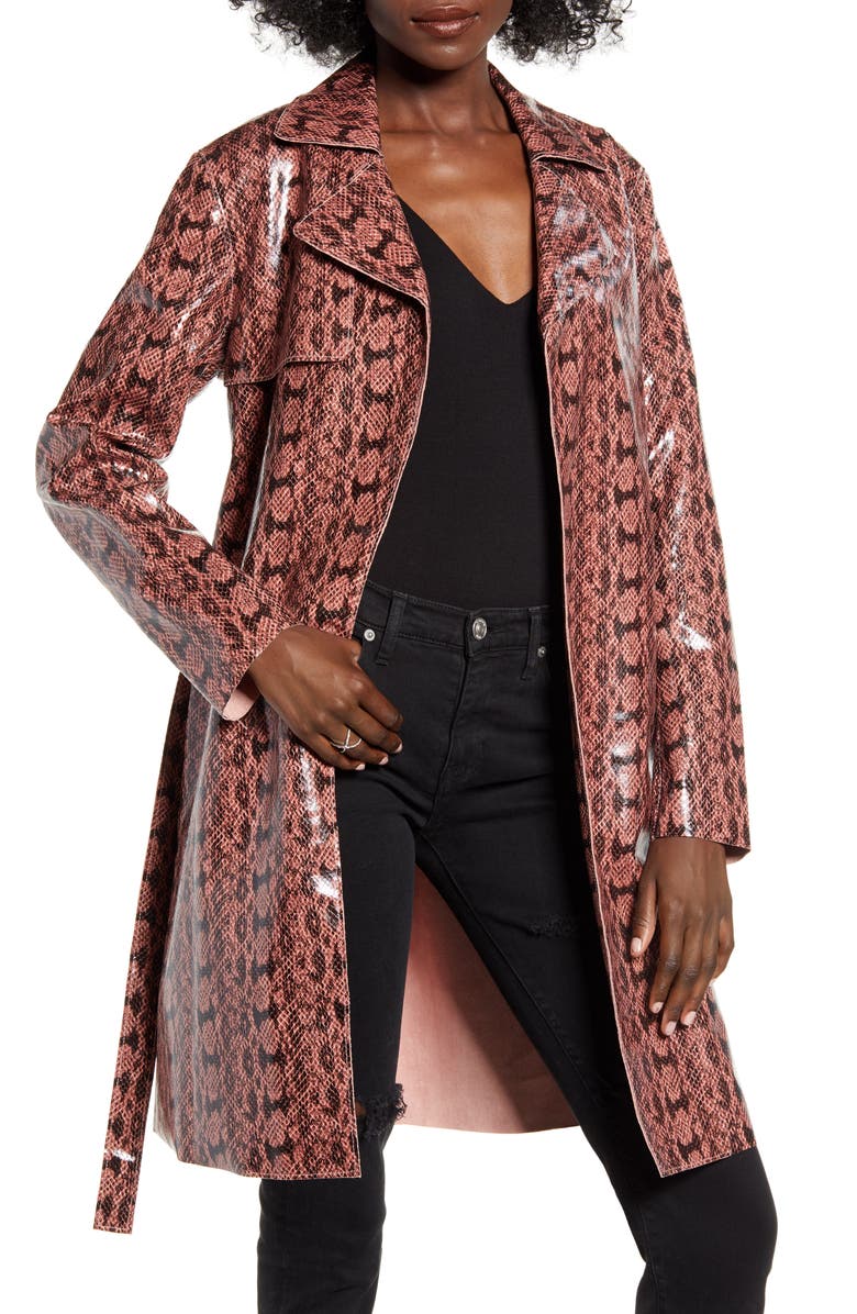 BLANKNYC Sneak Attack Snakeskin Trench Coat, Alternate, color, 