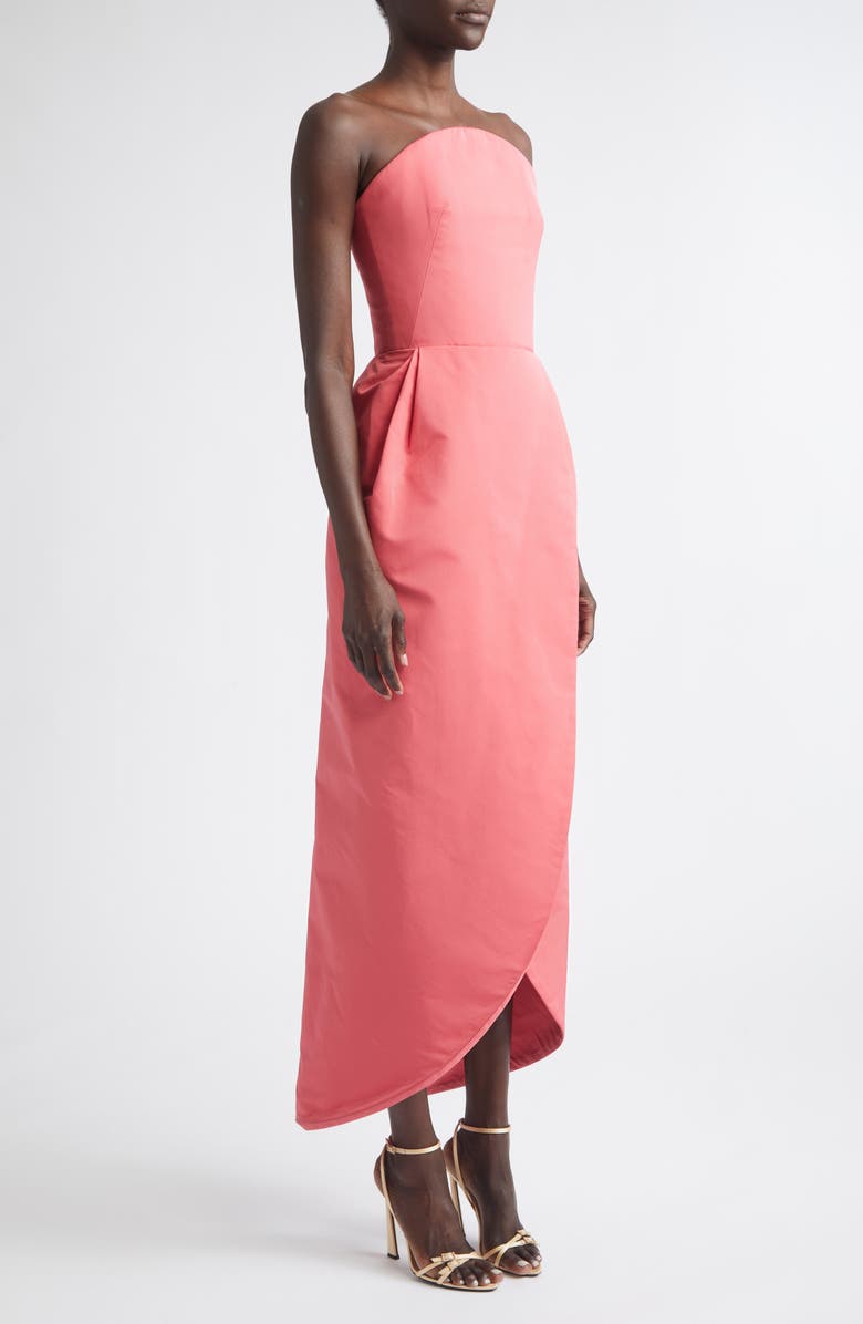 Oscar de la Renta Strapless Faille Gown, Alternate, color, Guava