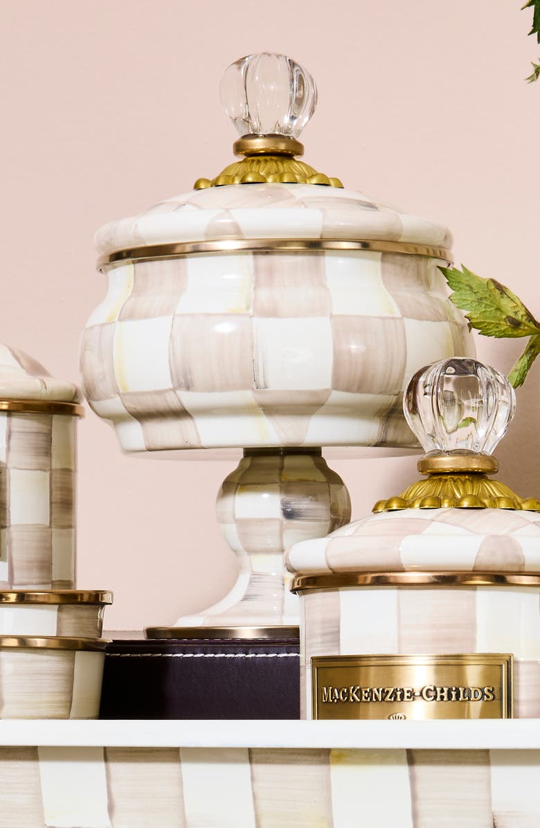 MACKENZIE CHILDS Mocha Check Enameled Steel Curiosity Pot, Alternate, color, Mocha