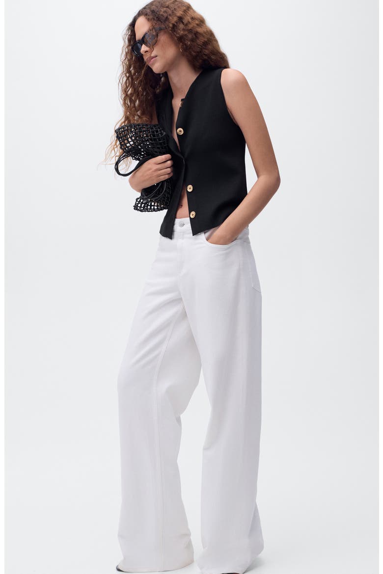 Button Front Fine Knit Vest, Alternate, color, BLACK