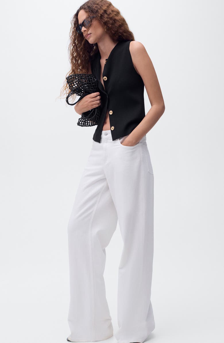 MANGO Button Front Fine Knit Vest, Alternate, color, Black