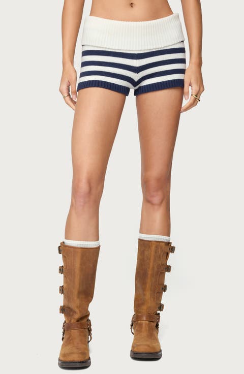 Saphi Stripe Foldover Waist Knit Shorts