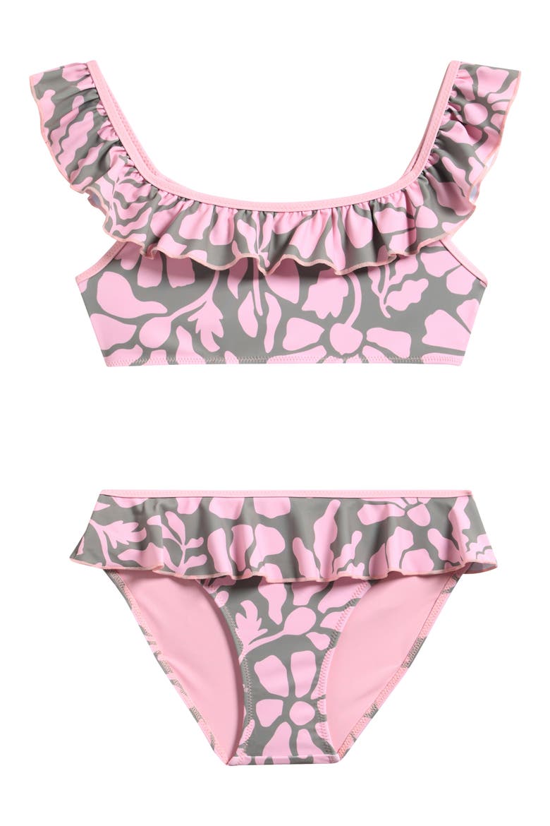 Kids' Melo Ruffle Two-Piece Swimsuit, Main, color, OLIVE/ PINK