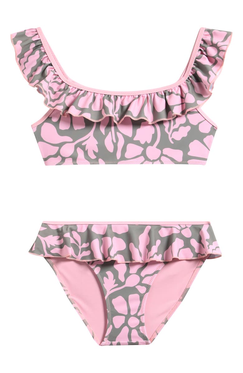 Boardies Kids' Melo Ruffle Two-Piece Swimsuit, Main, color, Olive/ Pink