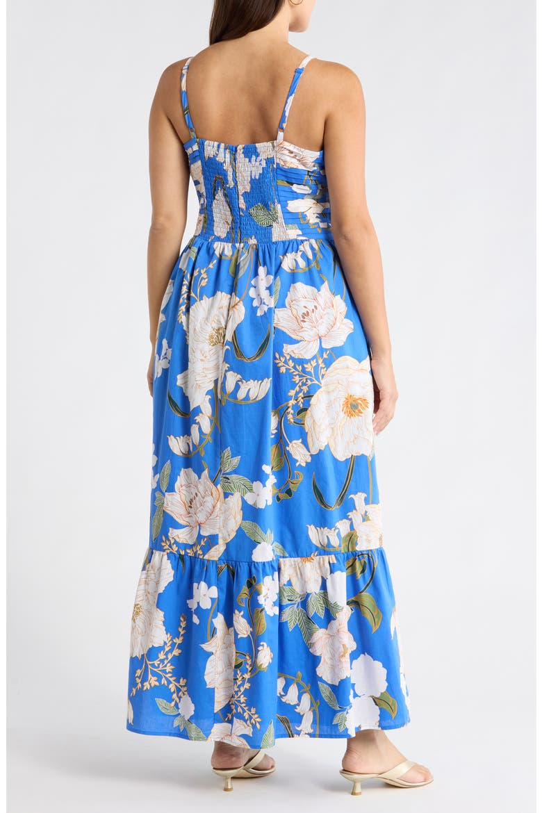 Roswell Sima Pleated Floral Maxi Dress, Alternate, color, BLUE-CREAM
