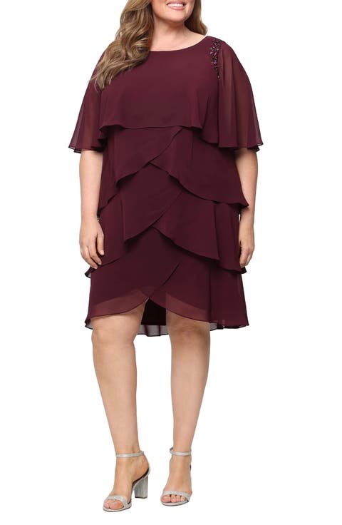 Cape Overlay Beaded Cocktail Dress