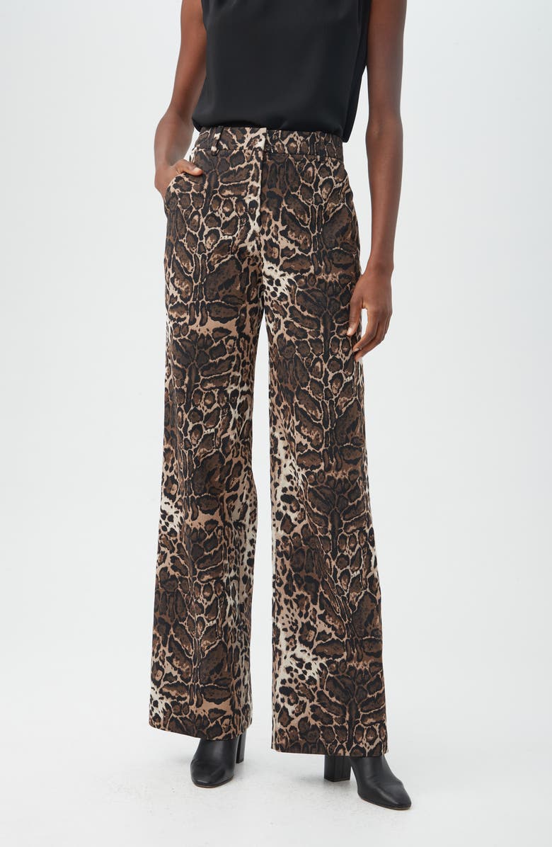 Trina Turk Kendi Leopard Print Wide Leg Pants, Alternate, color, Brown Leopard Print