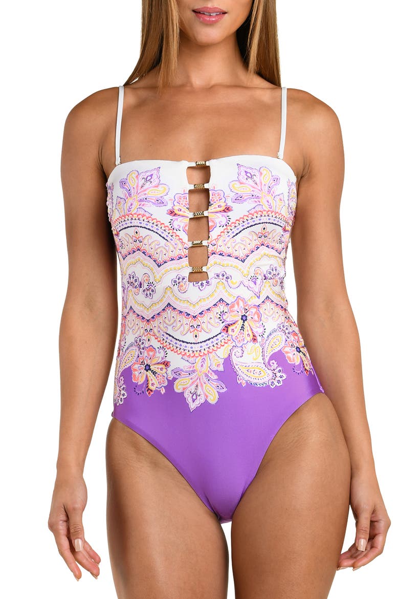 Lilac Cascade Bandeau One-Piece Swimsuit, Main, color, PURPLE MULTI
