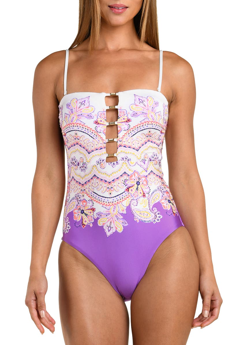 Sunshine 79 Lilac Cascade Bandeau One-Piece Swimsuit, Main, color, 