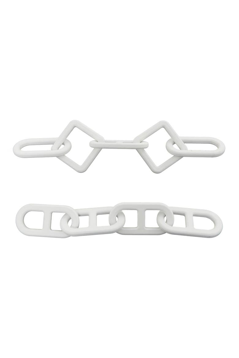Set of 2 Wooden Chain Link Sculptures, Alternate, color, WHITE