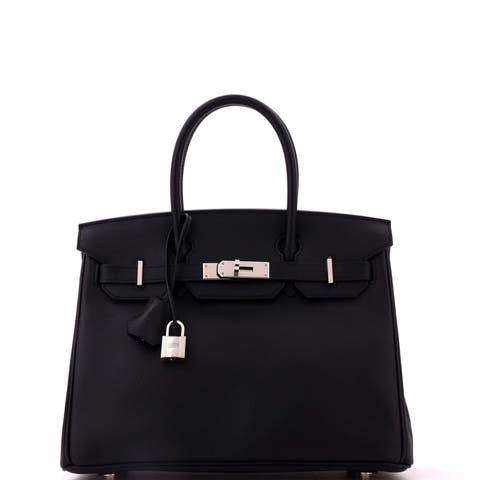 Birkin Handbag Black Epsom with Palladium Hardware 30