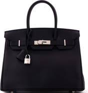 Pre-Owned Hermes Birkin Handbag Black Epsom with Palladium Hardware 30
