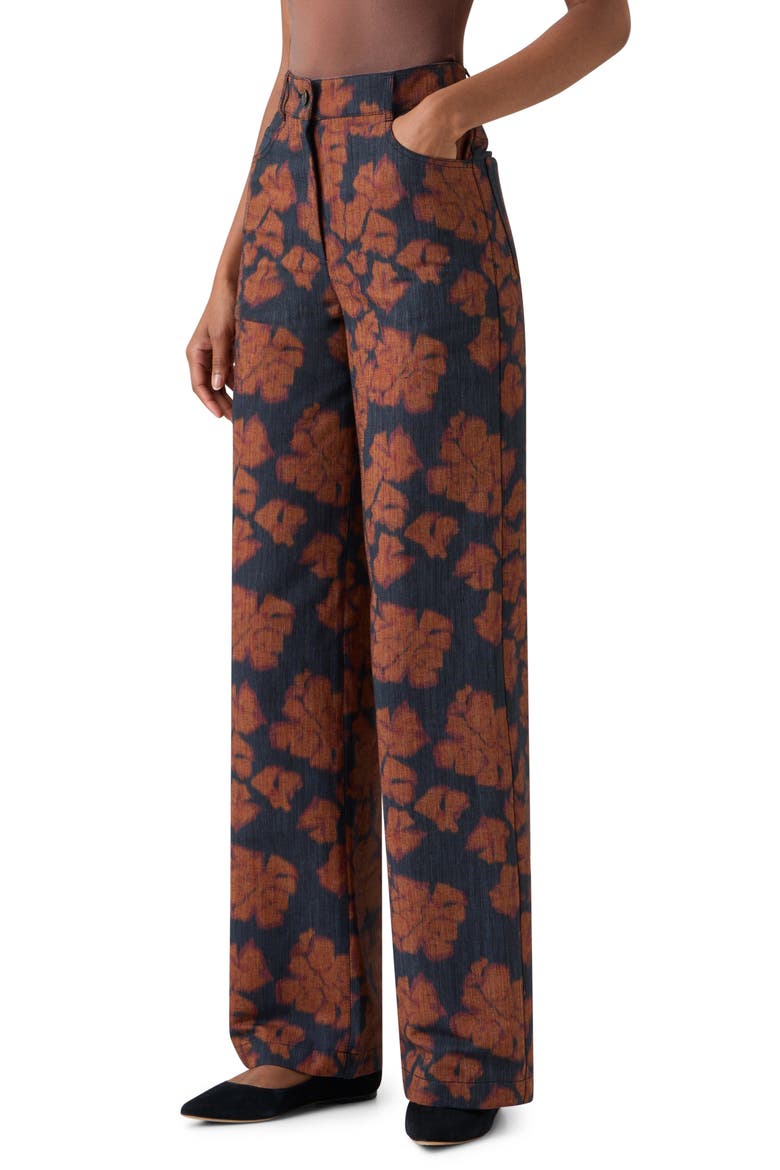 Coop Ikat Floral High Waist Cotton Blend Canvas Pants, Alternate, color, BLACK DENIM-ORANGE